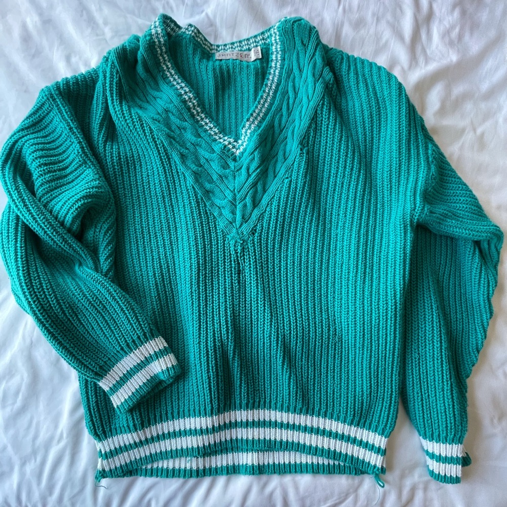 Teal Knitted V Neck
